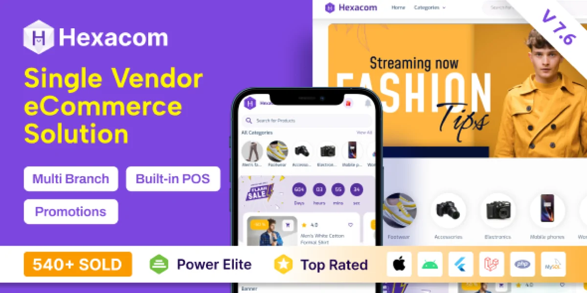 Hexacom single vendor eCommerce App with Website, Admin Panel and Delivery boy app